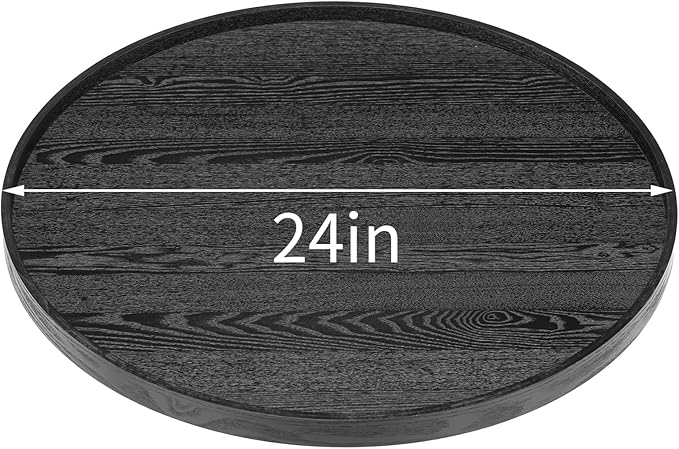 24 inch Round Solid Wood Serving Tray Extra Large Tea Coffee Snack Food Meals Serving Plate Non-Slip Kitchen Party Bar Server Ottoman Tray Breakfast Tray with Raised Edges Black