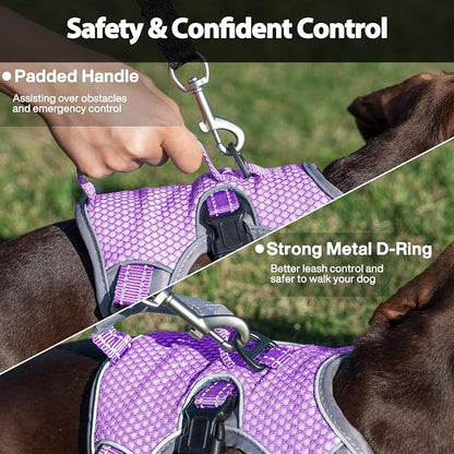Escape Proof Dog Harness, Dachshund Harness, Reflective Dog Harness with Handle, Durable,Adjustable Vest for Small Medium Large Dogs Walking, Training, and Running Gear (Lavender Purple,L)