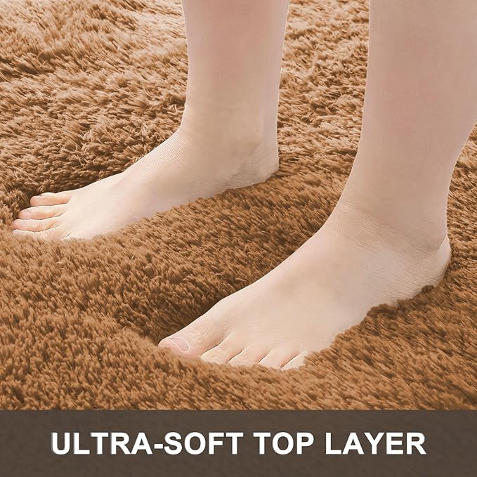 OLANLY 6x9 Machine Washable Large Area Rugs for Living Room, Bedroom, Soft Fluffy Shaggy Bedside Rug, Indoor Floor Carpet for Kids Girls and Boys, Dorms, Nursery, Home Decor Aesthetic, Khaki