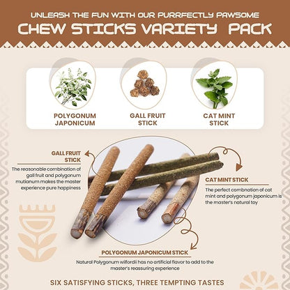 HUPA Cat Chew Sticks | Anxiety Relief & Digestive Support, Kitten Teething Chews, Cat Dental Chews | Natural Catnip Teething for Indoor Cats, Energetic Chew for All Ages & Breeds | 6 Sticks
