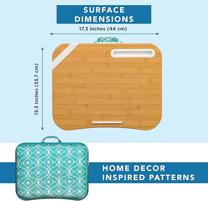 LAPGEAR Designer Lap Desk 2-Pack with Storage Basket, Phone Slot & Device Ledge – Aqua Trellis – Fits Laptops up to 15.6" – Style No. 70422