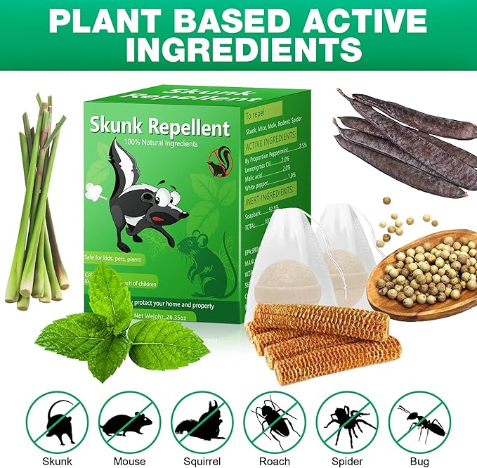 24 Pack Skunk Repellent Outdoor, Natural Peppermint Skunk Repellent Ball Humane Keep Skunk, Squirrel, Mouse, Mole Away from Yard Garden Lawn, Powerful Skunk Deterrent Outdoor