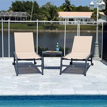 PURPLE LEAF Patio Chaise Lounge Set for 2 Outdoor Chaise Lounge Chair with Aluminum Frame and Easy-to-Move Wheels Pool Lounge Chairs for Deck Yard Poolside Table Included, Sand Beige