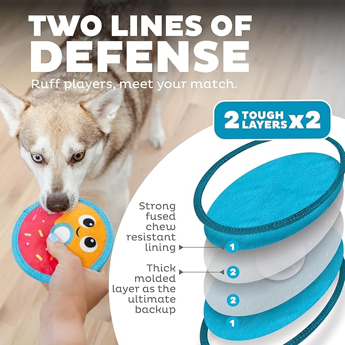 Outward Hound Tough Skinz Durable Squeaky Dog Toy with Two Tough Layers, Donut, Multicolor, Small
