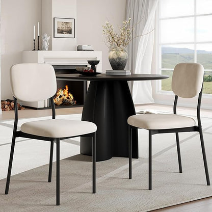 Einhomn Upholstered Dining Chairs Set of 2, Stackable Modern Dining Room Chairs, Kitchen Chairs w/Soft Velvet Backrest & Sturdy Metal Legs for Restaurant, Living Room, Cream Beige