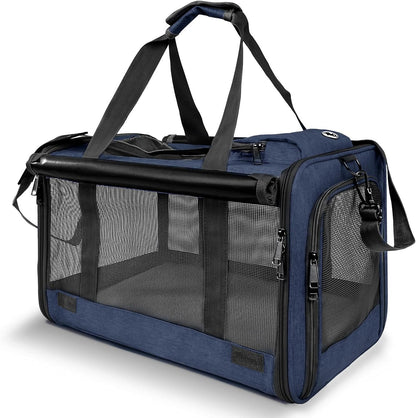 Medium Cat Carrier Large Cat 15 lbs+ Soft Pet Carrier Small Puppy/Ventilated 2 Kittens Car Travel Bag Case/Comfy Big Maine Coons 25 Pounds/Soft-Sided Mesh Kitty Products Dark Blue