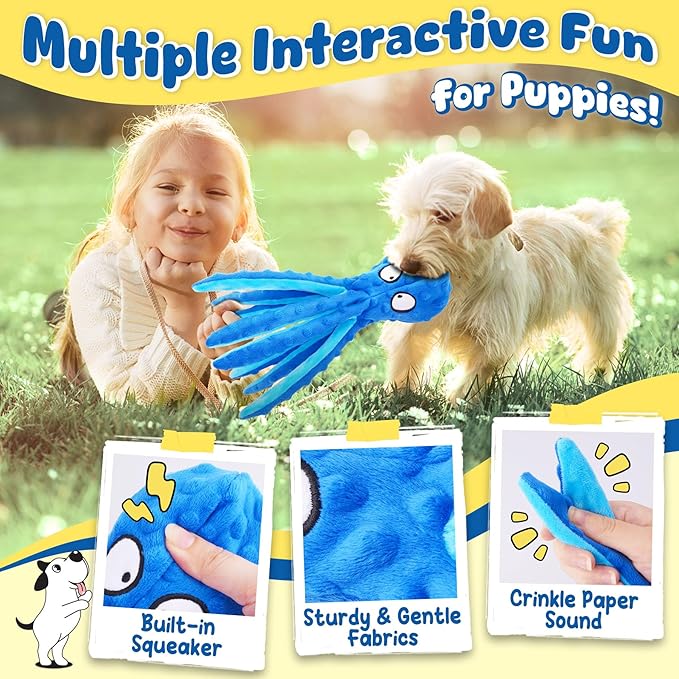 KIPRITII 9-Pack Interactive Puppy Dog Toys for Small Dogs No-Stuffing Squeaky Octopus-Shaped Toy, Cute Plush & Engaging Chew Toys for Puppy Teething to Keep Them Busy