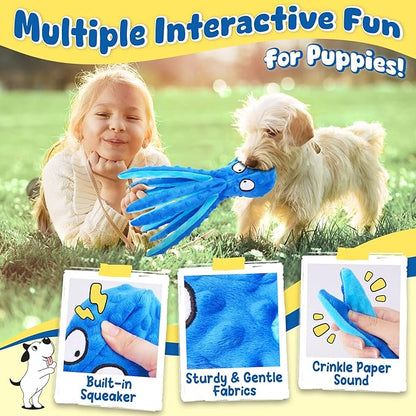 KIPRITII 9-Pack Interactive Puppy Dog Toys for Small Dogs No-Stuffing Squeaky Octopus-Shaped Toy, Cute Plush & Engaging Chew Toys for Puppy Teething to Keep Them Busy