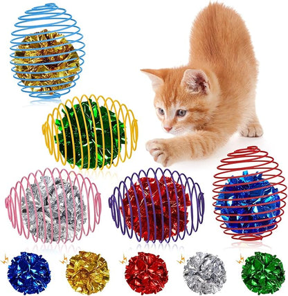 Jecery 5 Pcs Halloween Cat Spring Balls Toys Stretchable Rolling Balls Colorful Playful Coils Interactive Spring Action Toy Caged Rats for Kitten Cat Pet Supplies(Crinkle Ball,Multicolor,5 Pcs)