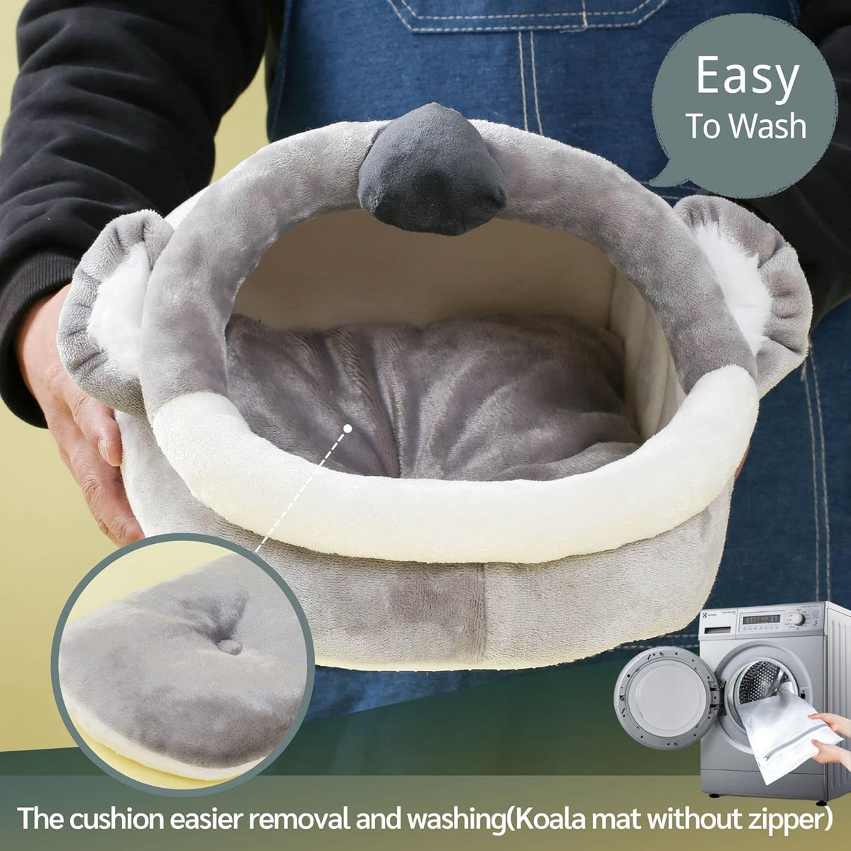 JanYoo Warm Bunny Bed for Rabbits Outdoor Cage Hideout Hut Tent Cave Tunnel Cute House Cotton Washable Winter Gray XLarge