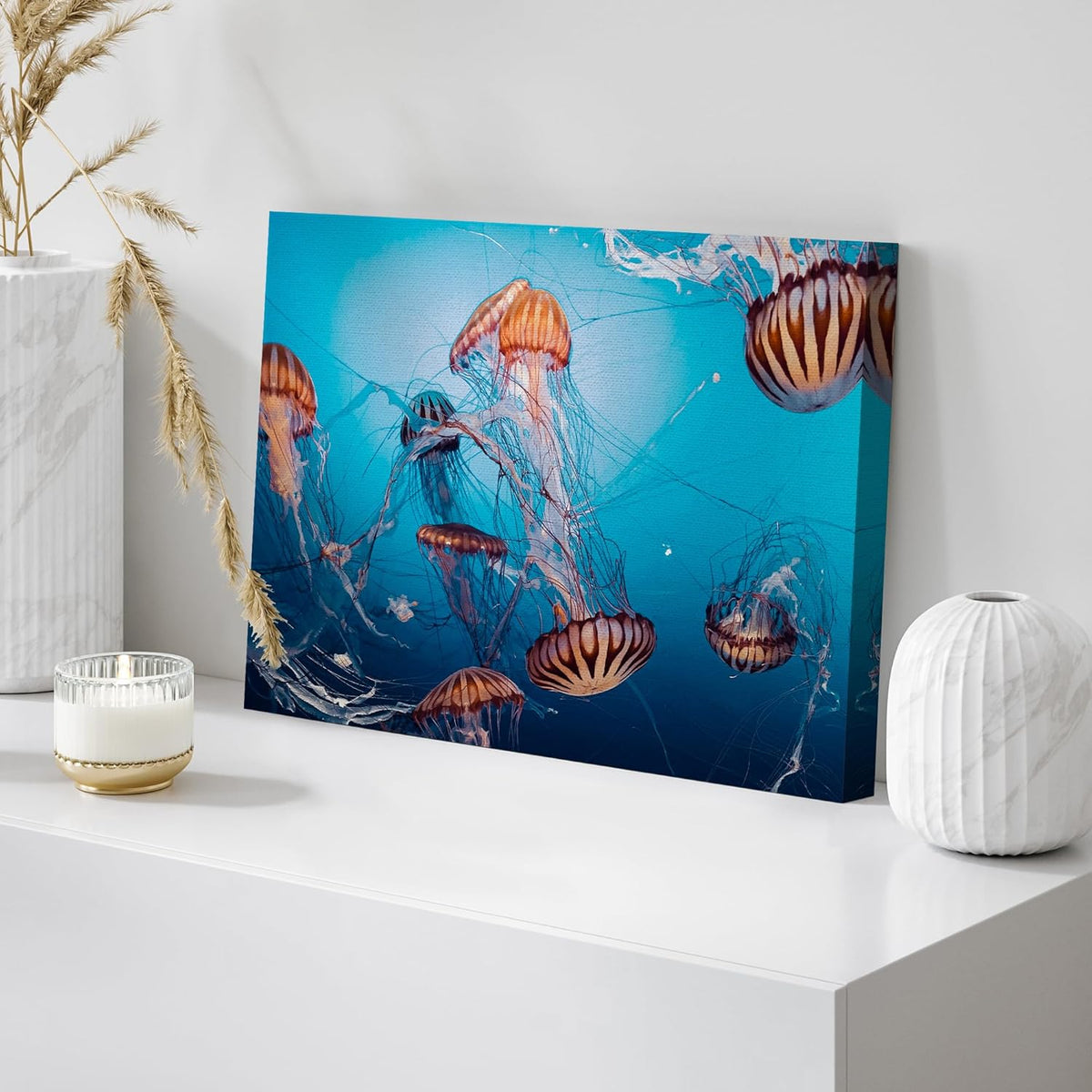 wall26 Canvas Print Wall Art Tiger Stripe Jellyfish Underwater Ocean Sea Nature Animals Photography Realism Rustic Scenic Landscape Wilderness Colorful for Living Room, Bedroom, Office - 32"x48"