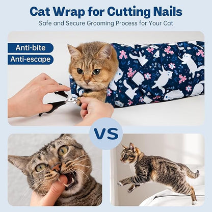 Paw Legend 27.6" Cat Wrap for Grooming Cat Wrap for Cutting Nails Cat Restraint for Nail Clipping Self Adhesive Blanket Restraint Cloth for Cats Within 15lbs