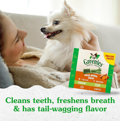 Greenies Teenie Natural Dog Dental Treats, Sweet Potato Flavor, 12 oz. Pouch (43 Treats)