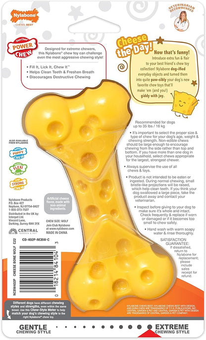 Nylabone Cheese Bone Power Chew Toy for Dogs, Cute Dog Toys for Aggressive Chewers, Cheese Flavor, Medium Dogs - Up to 35 lbs, 1 Count