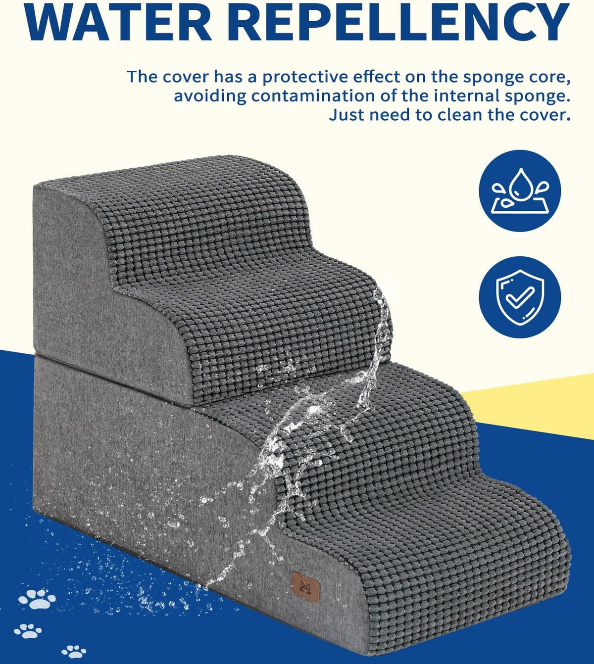 Dog Step for Bed, Dog Stair 3-Step 35D Pet Stair 15.7" H for High Bed or Sofa Non-Slip Balanced Pet Step Indoor, Grey