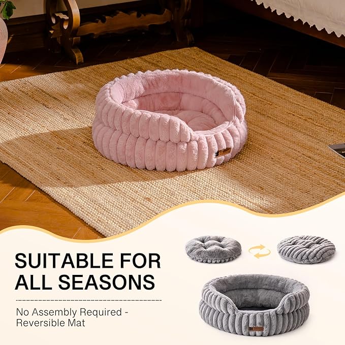 MEWOOFUN Cat Beds for Indoor Cats, Washable Dog Bed for Small Dogs, Round Pet Bed for Puppies and Kittens (Pink, 20"x20"x8")