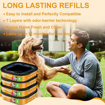 Jumbo Square Refill Bags 4 Pack Lasts Up to 16 Months Compatible with Pet Genie Dog Waste Disposal System Pails Lavender Scented Dog Poop Bags for Dogs 7-Layers EVOH Pet Waste Refills for Odor Control