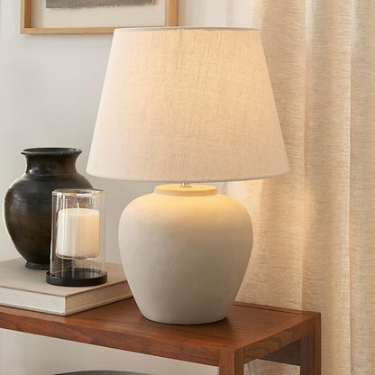 Nourison Home 20" Sand (Light Beige) Ceramic Pot Table Lamp for Bedroom, Living Room, Console, Entryway