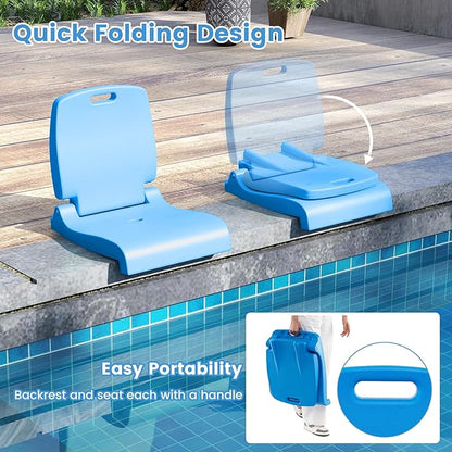 Goplus Poolside Chair for Edge of Pool, Foldable Portable Flip Seat w/Back Support & 2 Handles, Lightweight Outdoor Camping Chair for Stadium, Tailgating, Fishing, Boats, Beach (Blue, 1 Pack)