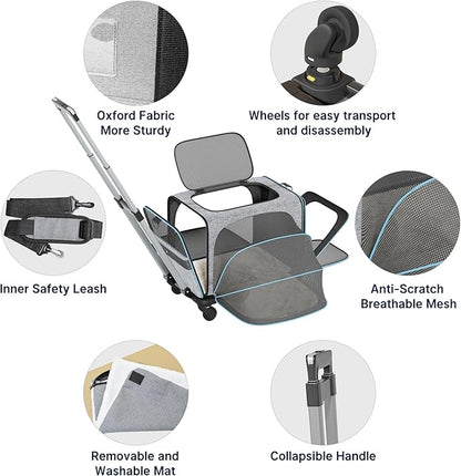 Western Home Expandable Cat Carrier with Wheels Airline Approved, Removable Soft Carrier, Rolling Cat Carrier for Puppy and Kitten with Telescopic Handle Suitable for Traveling/Hiking/Camping