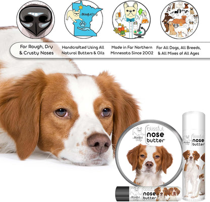 The Blissful Dog Brittany Spaniel Nose Butter for Dry, Cracked Skin, Lick-Safe Dog Nose Balm with Moisturizing Shea Butter, Almond, Olive, and Essential Oils, Pet Supplies, Uncented, 4 oz.