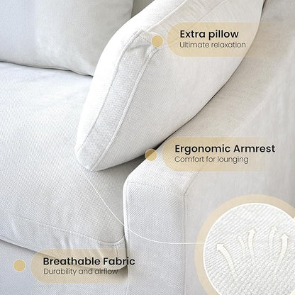Cloud Modular Sectional Sofa Couch for Livingroom,82inch Down Filled Convertible Sectional Sofa for Living Room Set,Wide Seat LoveSofa,Covers Washable&Replaceable, White