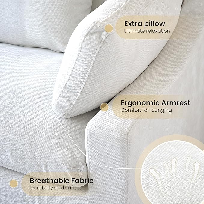 WJShome 120" Cloud Couch Sectional for Living Room, L Shape Down Filled Modular Sectional Sofa,Convertible Couch with Ottoman, Sofa Covers Washable&Replaceable,White