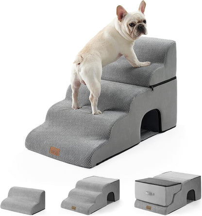 Extra Wide Dog Stairs with Tunnel, Detachable Large Pet Step for Small Medium Dog, Puppy or Cat, Ramp for High Bed, Couch, Sofa or Car, Stable, 19.7x33x22.4 inch, 5 Step, Grey