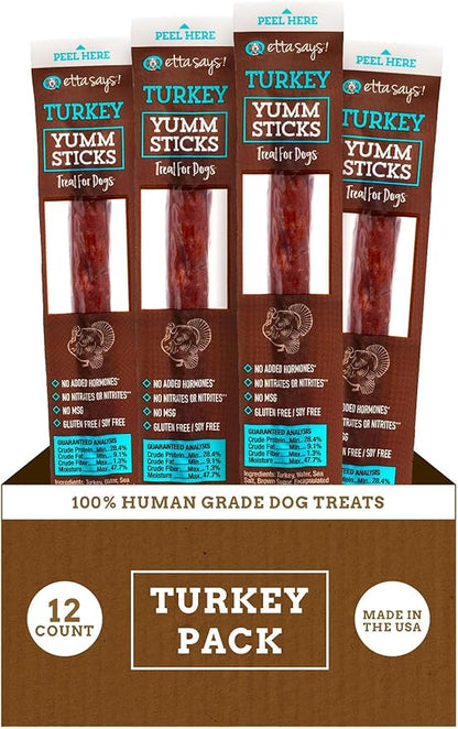 etta says! Yumm Sticks - Real Meat Turkey Dog Jerky Treats - Human Grade - Made in The USA (12 Count Pack of 1)