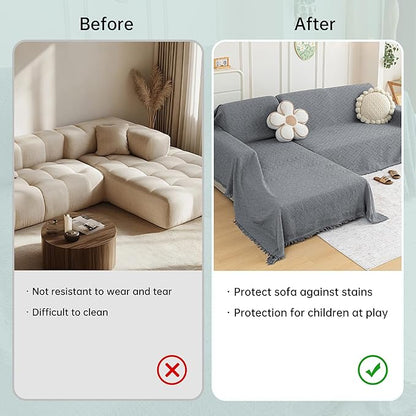 MYSKY HOME Couch Cover for Sectional Sofa, 2 Pieces Couch Covers for L Shape Sofa Geometrical Sofa Slipcovers for 2-3 Cushion Couch Sofa Throws for Pets, Kids (71"x118"+71"x118", Frost Grey)