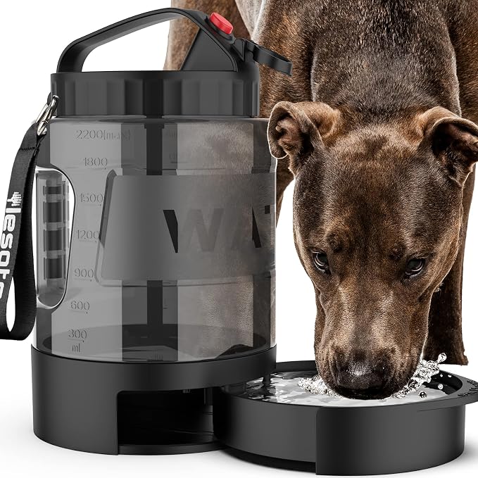 lesotc Portable Dog Travel Water Bottle, 77oz Large Travel Water Bowl for Dogs Camping Hiking Beach Hunting Essentials, Big Pet Bottles Bowl Water Dispenser for On The Go Park Car Walking Accessories