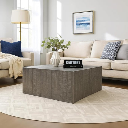 TUP THE URBAN PORT Rydan Coffee Table | 33 Inch Square Block Top | Sandblasted Gray Mango Wood