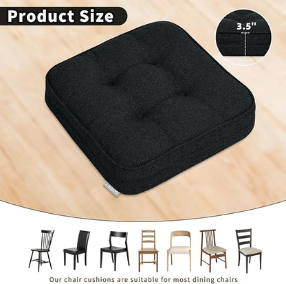 GOFORIT Chair Cushions Set of 2,Tufted Shredded Memory Foam Chair Pads, Non-Slip Seat Cushions with Removable Cover, 16'' x 16'', 2Pack,Black