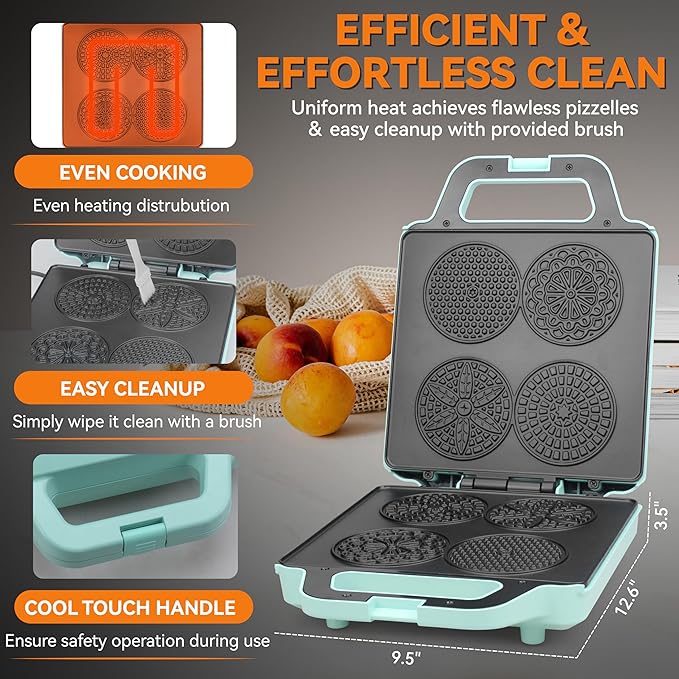 Baker’s Friend Pizzelle Maker Electric, 4 X 3.5” Pizzelle Waffle Cookies