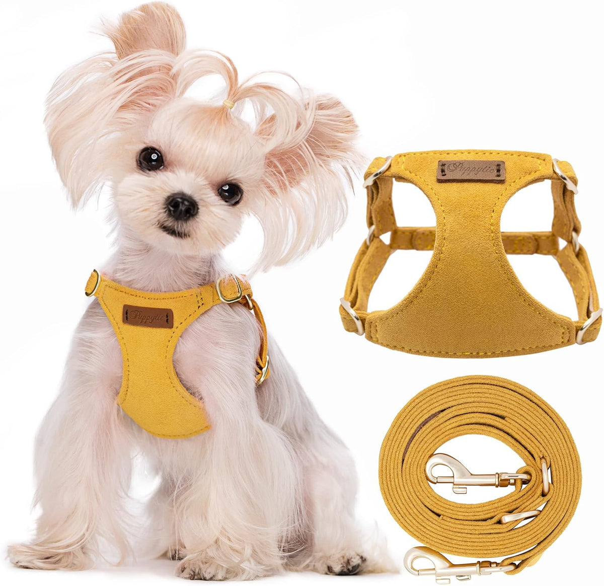Puppytie No Pull XXS Puppy Harness with Multifunction Dog Leash,Soft Adjustable No Choke Escape Proof Pet Harness Vest,Yellow,XXS