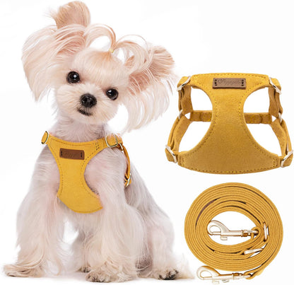 Puppytie No Pull XXS Puppy Harness with Multifunction Dog Leash,Soft Adjustable No Choke Escape Proof Pet Harness Vest,Yellow,XXS