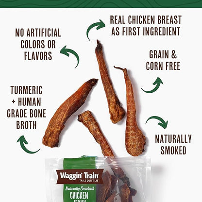 Waggin' Train Smoked Chicken Jerky Tenders with Turmeric and Bone Broth for Dogs - 12 oz. Pouch - Grain Free, High Protein, Limited Ingredient Dog Treat