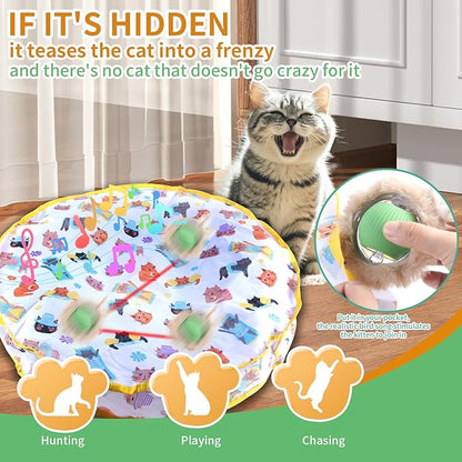 Interactive Cat Toys Fast Rolling Ball in Play Pouch, Motion Activate Chirping Cat Toy Hide and Seek Mouse Catching Game, 28 Inch Play Pouch
