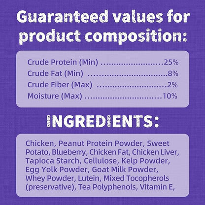 Just Try 16 OZ Blueberry Cat Treats for Indoor Cats, Gluten Free, Low-Calorie Healthy Cat Snacks, Plant-Based Fiber-Rich Natural Chicken Flavor Training Treats
