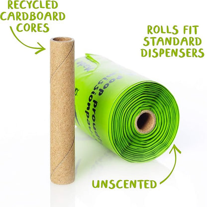 PLANET POOP Home Compostable Dog Poop Bags on Refill Rolls, 60 Un-Scented Pet Waste Bags, Thick Leakproof Plant-Based Doggy Bag, Cat & Dogs Supplies
