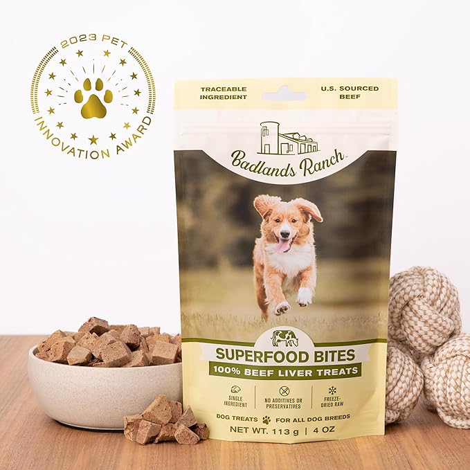 BADLANDS RANCH - Superfood Bite, Freeze-Dried Raw Dog Treats - Protein Rich, Train & Reward, Traceable Single Ingredient by Katherine Heigl (Beef Liver)