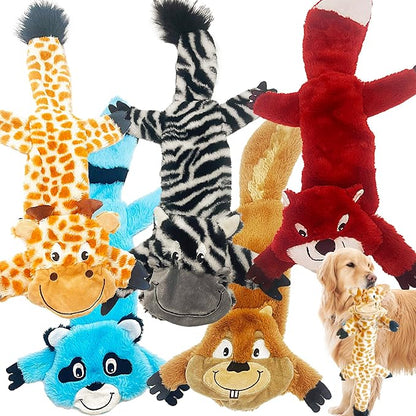 Jalousie 5 Pack Stuffingless Dog Squeaky Toys Dog Toy w/Durable Liner No Stuffing Dog Toy - Dog Toys Crinkle Paper Squeaker Toy for Medium Large Dogs (5 Pack - Extra-Large - Premium Furrrr)