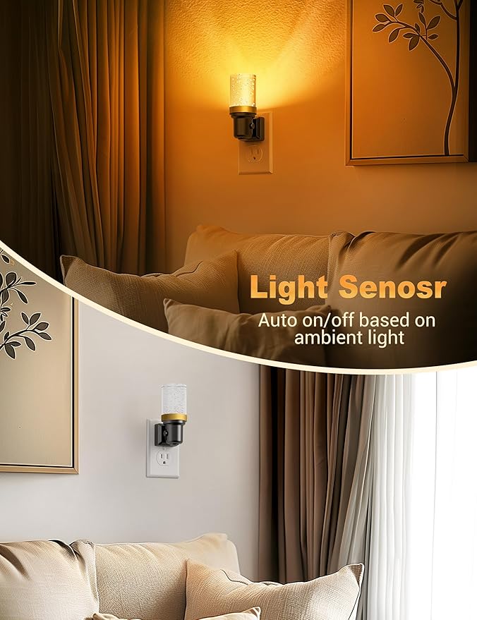 JandCase Night Light Amber, Dimmable Night Lights Plug into Wall, Auto On/Off Light Sensor Nightlight, 0-100LM Brightness LED Night Light, Bathroom Hallway Bedroom Decoration