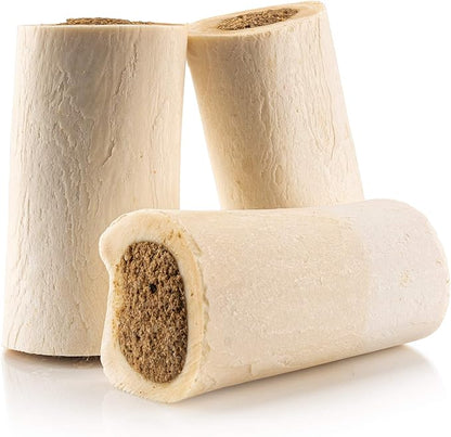 Jack&Pup 3-4" Filled Dog Bones for Small and Large Dogs, Flavored Shin Dog Bones Long Lasting, Stuffed Bone for Dogs, High Protein, Bacon and Cheese Flavor - 4 Pack