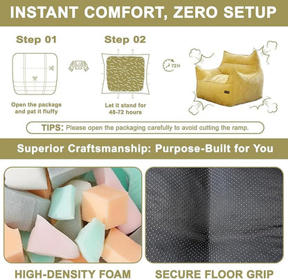 Giant Bean Bag Chair, Beanbag Chairs for Adults, Teens & Kids, Comfy Sofa Chair with Handle & Filling for Living Room, Reading & Gaming, Non-Slip(Yellow-XL)