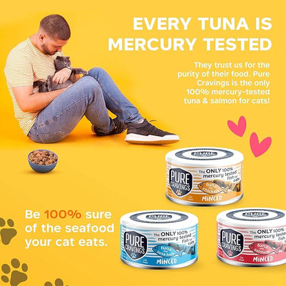 Pure Cravings Minced Tuna Wet Canned Cat Food, 100% Mercury-Tested, Moist Can Fish for Cats, Grain-Free, Protein, Non-GMO, Variety Pack, 3oz, Pack of 12