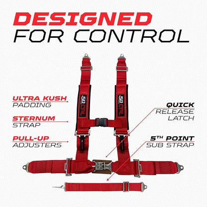 1pc Red 5 Point Harness for Bucket Seat, Latch Release, Racing Harness 5 point, Race Car, UTV, RZR [6005]