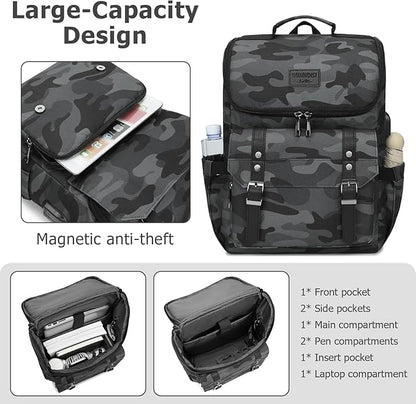 YALUNDISI Vintage Backpack Travel Laptop Backpack with usb Charging Port for Women & Men College Backpack Fits 15.6 Inch Laptop Camouflage Gray