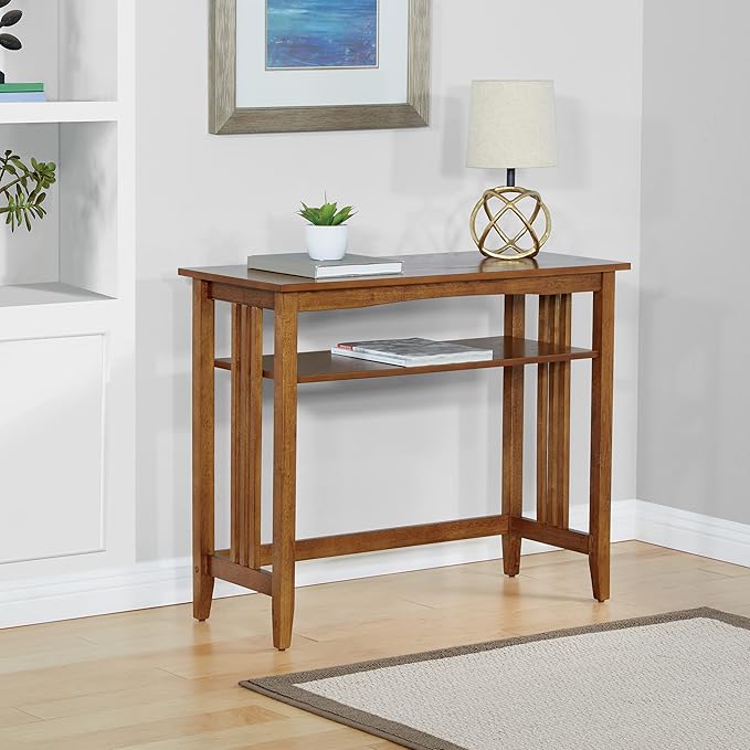 OSP Home Furnishings Sierra 36-Inch Sofa Table with Lower Storage Shelf and Mission Style Side Panels, Ash Brown
