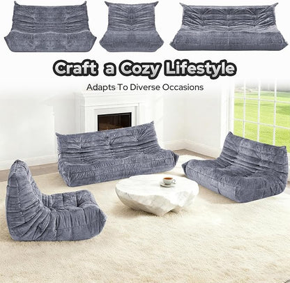 HABUTWAY Bean Bag Chair, Giant Bean Bag Chairs for Adults, Loveseat Fireside Chair, 2 Seater Lazy Bean Bag Sofa Memory Foam Couch for Living Room, Bedroom, Office (Grey)